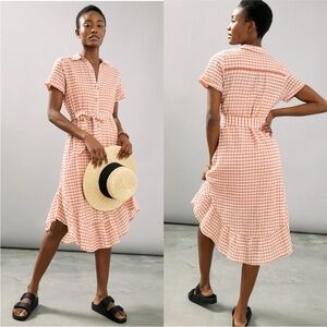 Maeve by Anthropologie orange and beige gingham Midi Dress